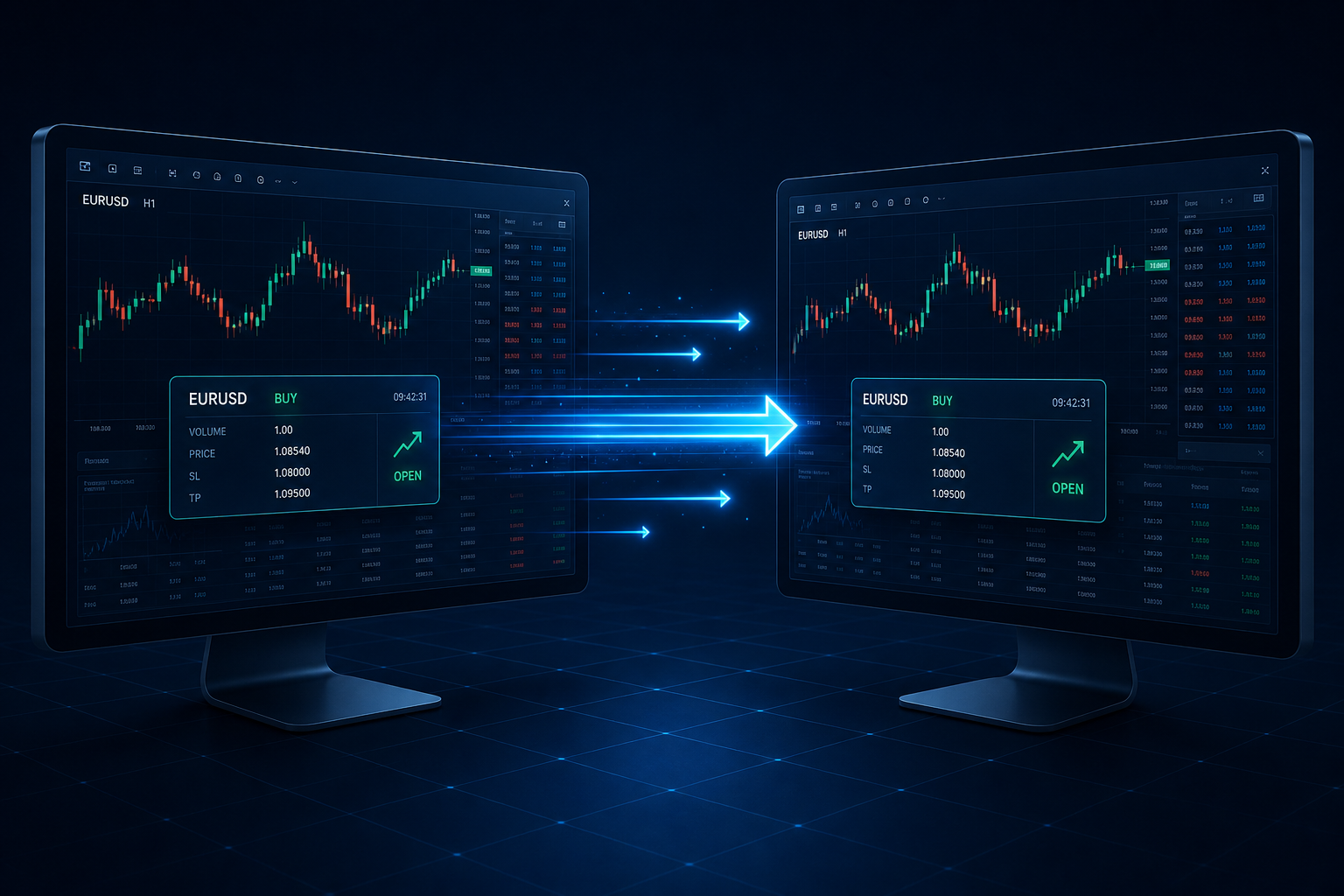Copytrade entre contas: ordens replicadas automaticamente de uma conta para outra